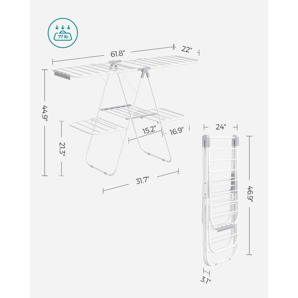 Clothes Drying Rack - Foldable 2 Level - Adjustable Height Wings