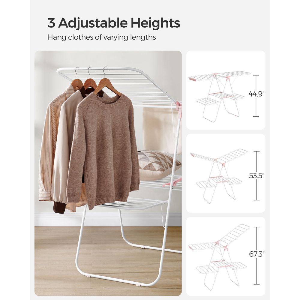 Clothes Drying Rack - Foldable 2 Level - Adjustable Height Wings