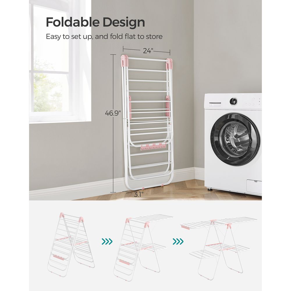 Clothes Drying Rack - Foldable 2 Level - Adjustable Height Wings