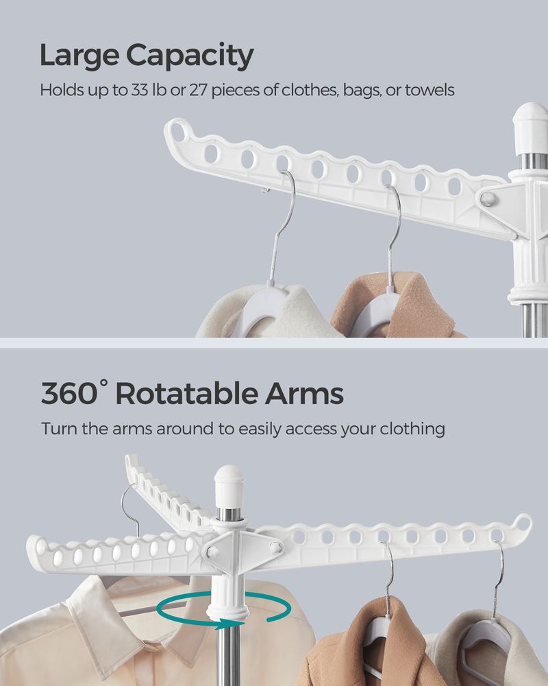 Clothes Drying Rack - 1–3 Tier Folding - 360° Rotating Arms