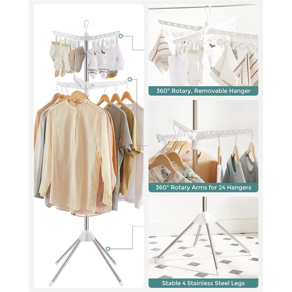 Clothes Drying Rack - 1–3 Tier Folding - 360° Rotating Arms