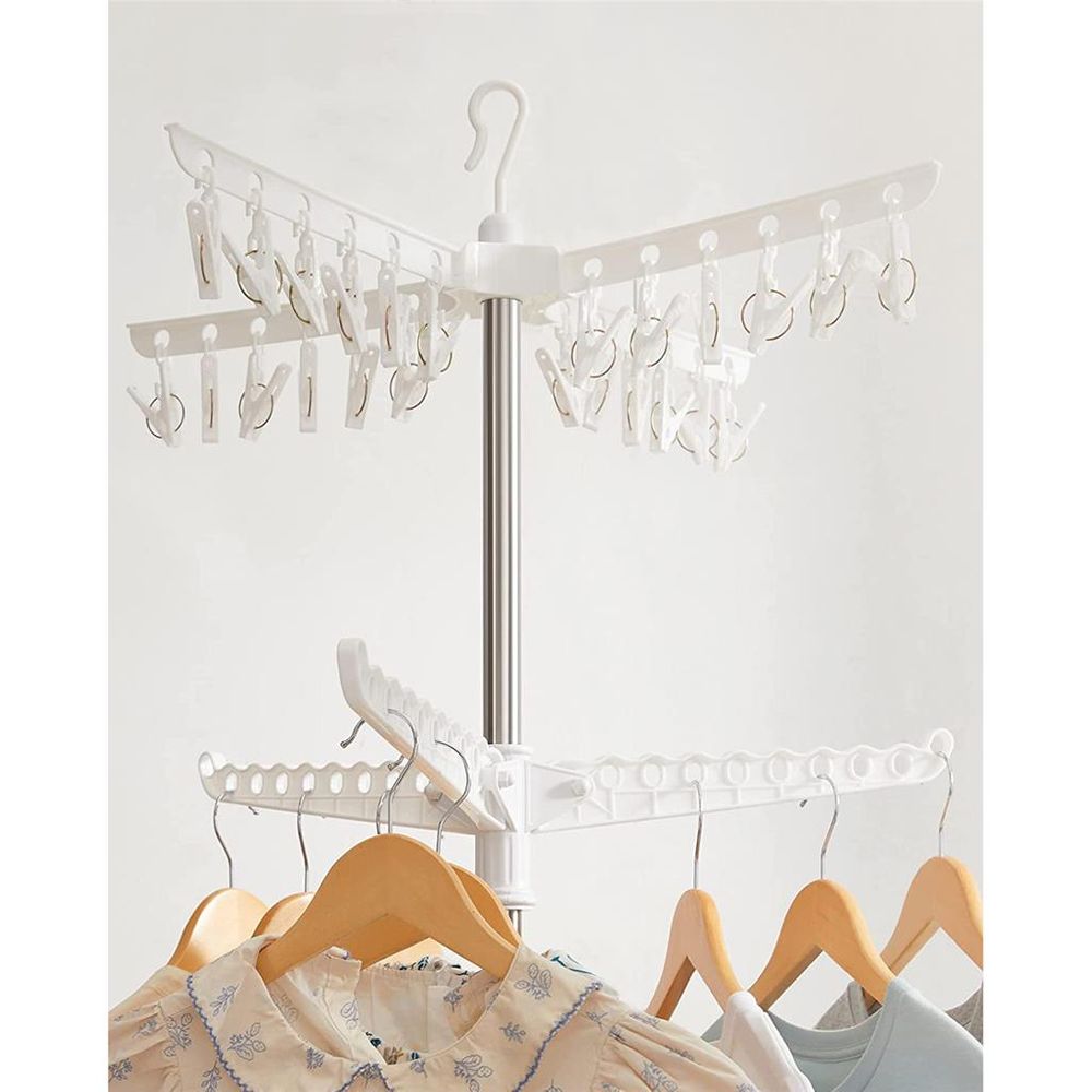 Clothes Drying Rack - 1–3 Tier Folding - 360° Rotating Arms