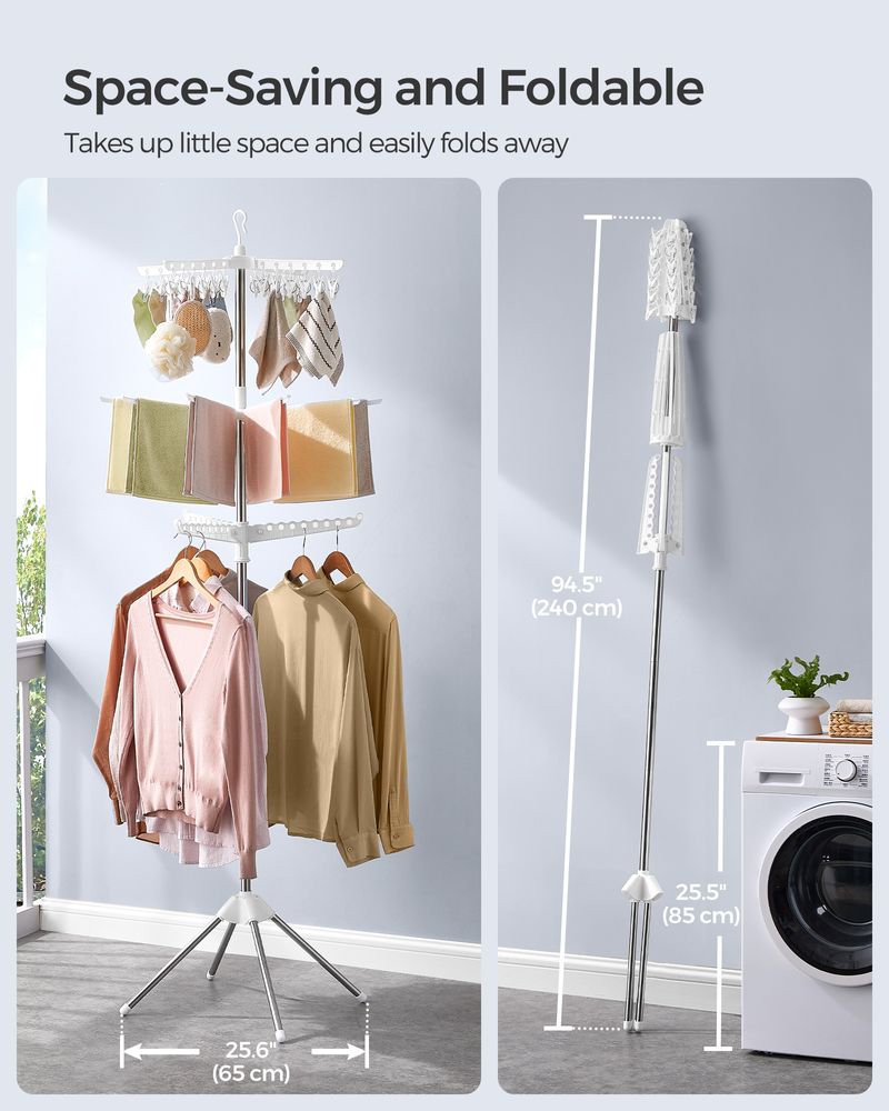 Clothes Drying Rack - 1–3 Tier Folding - 360° Rotating Arms