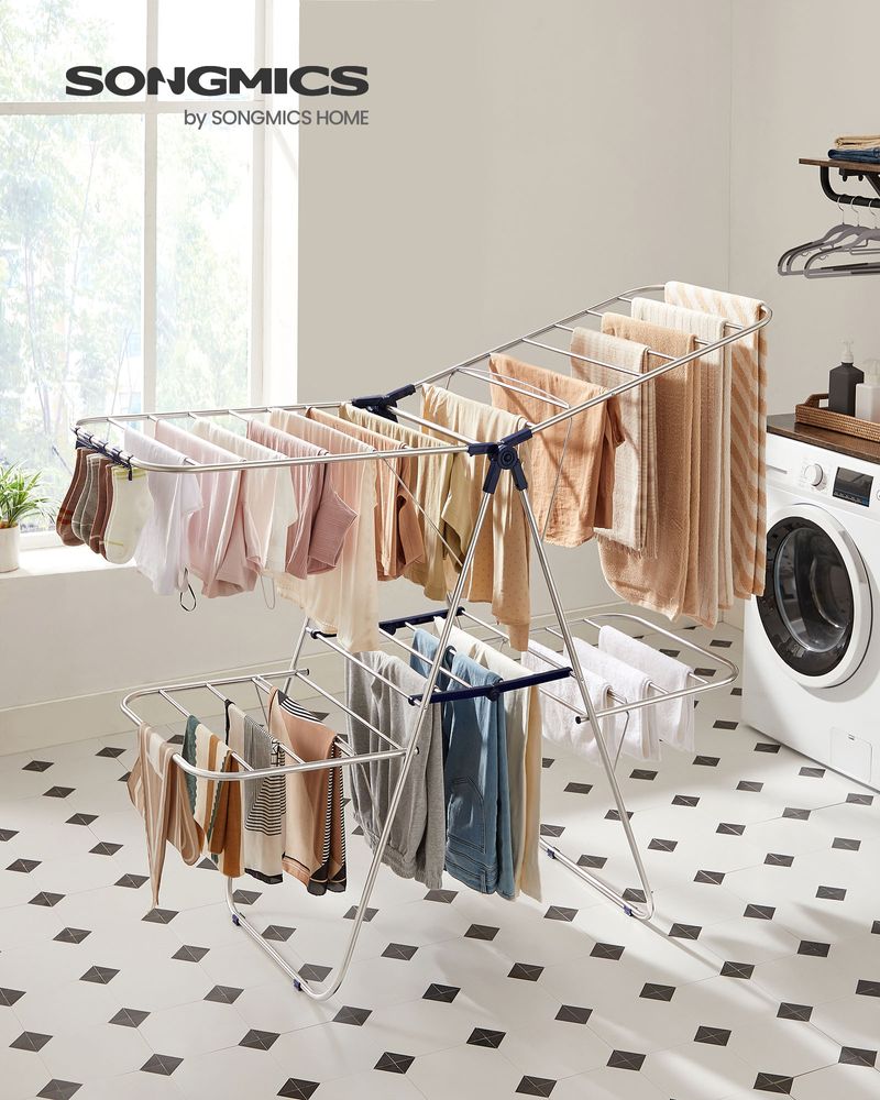 Clothes Drying Rack - Foldable 2 Level - Adjustable Height Wings