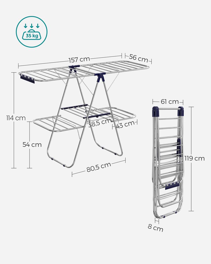Clothes Drying Rack - Foldable 2 Level - Adjustable Height Wings
