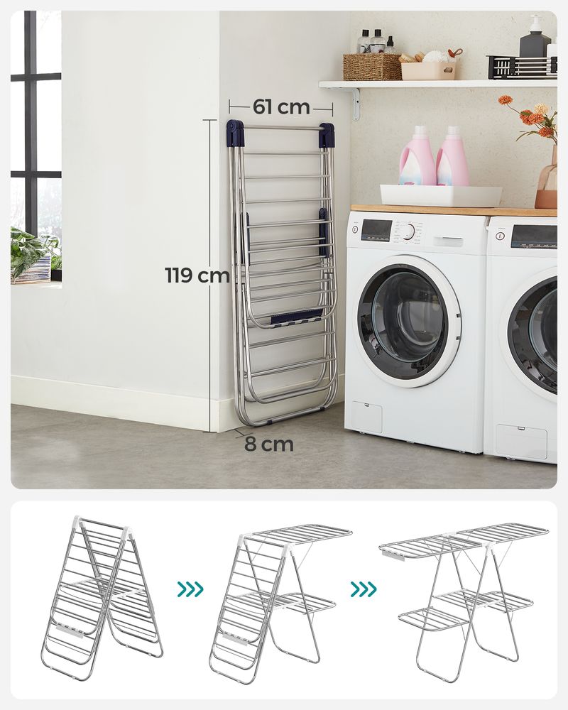 Clothes Drying Rack - Foldable 2 Level - Adjustable Height Wings