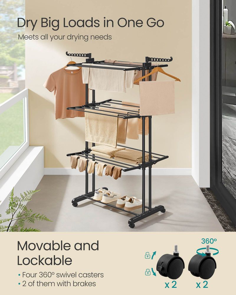 Clothes Drying Rack Stand - 4 Tier - Foldable Indoor Outdoor
