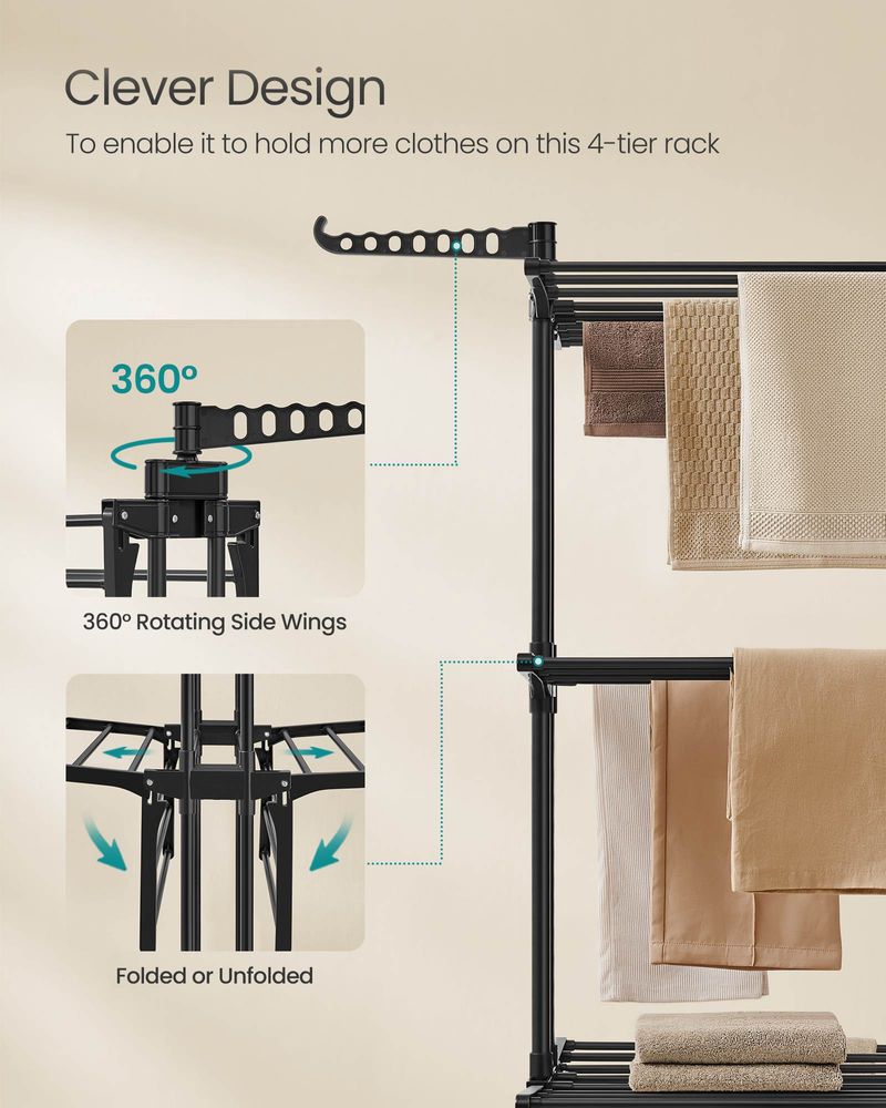 Clothes Drying Rack Stand - 4 Tier - Foldable Indoor Outdoor