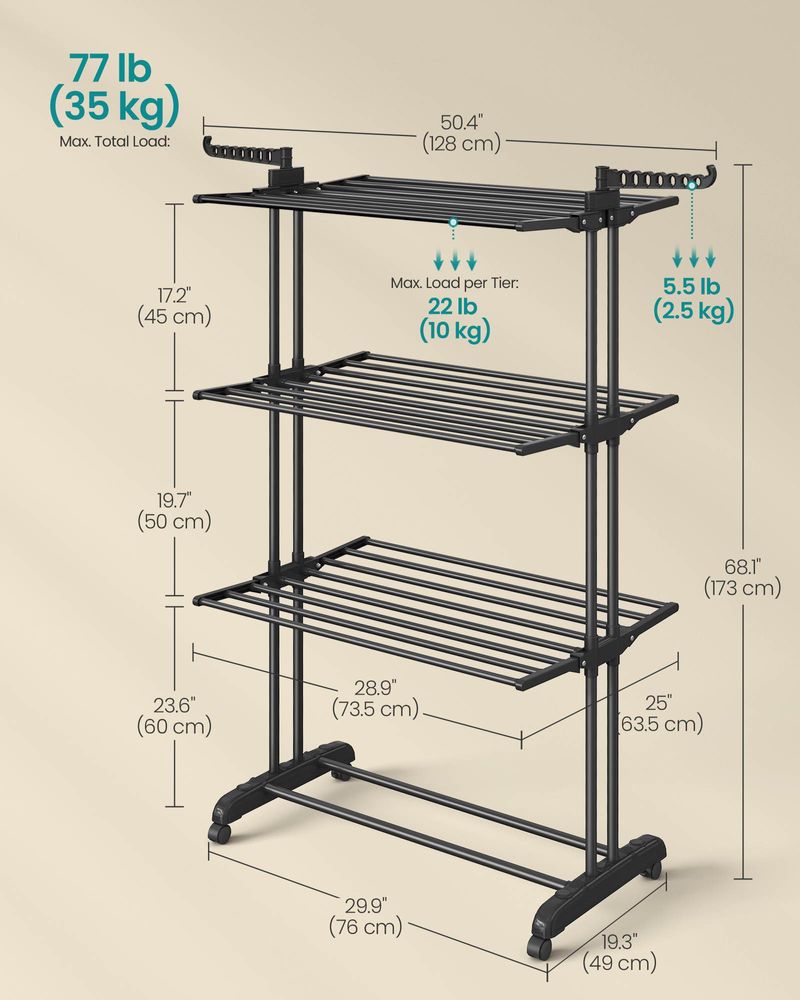 Clothes Drying Rack Stand - 4 Tier - Foldable Indoor Outdoor