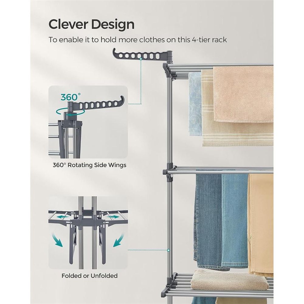 Clothes Drying Rack Stand - 4 Tier - Foldable Indoor Outdoor