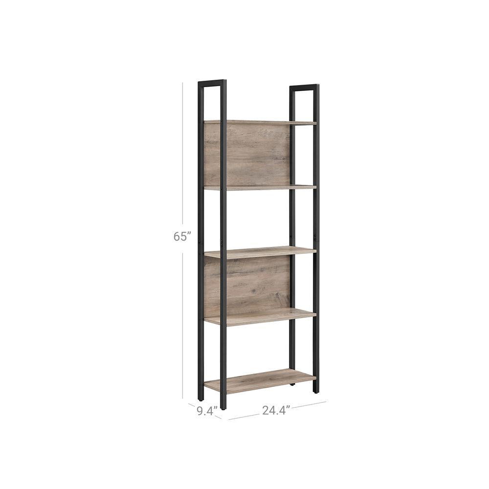 5 Tier Bookshelf With Steel Frame Tall Storage Shelving Unit