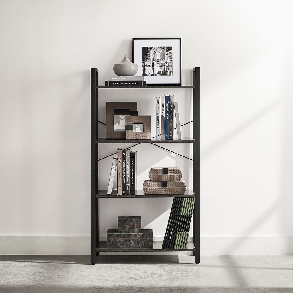 Bookshelf - 4 Tier Tall - Steel Frame - Space Saving