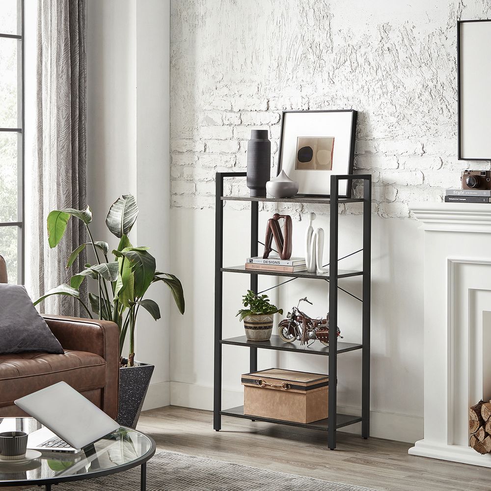 Bookshelf - 4 Tier Tall - Steel Frame - Space Saving