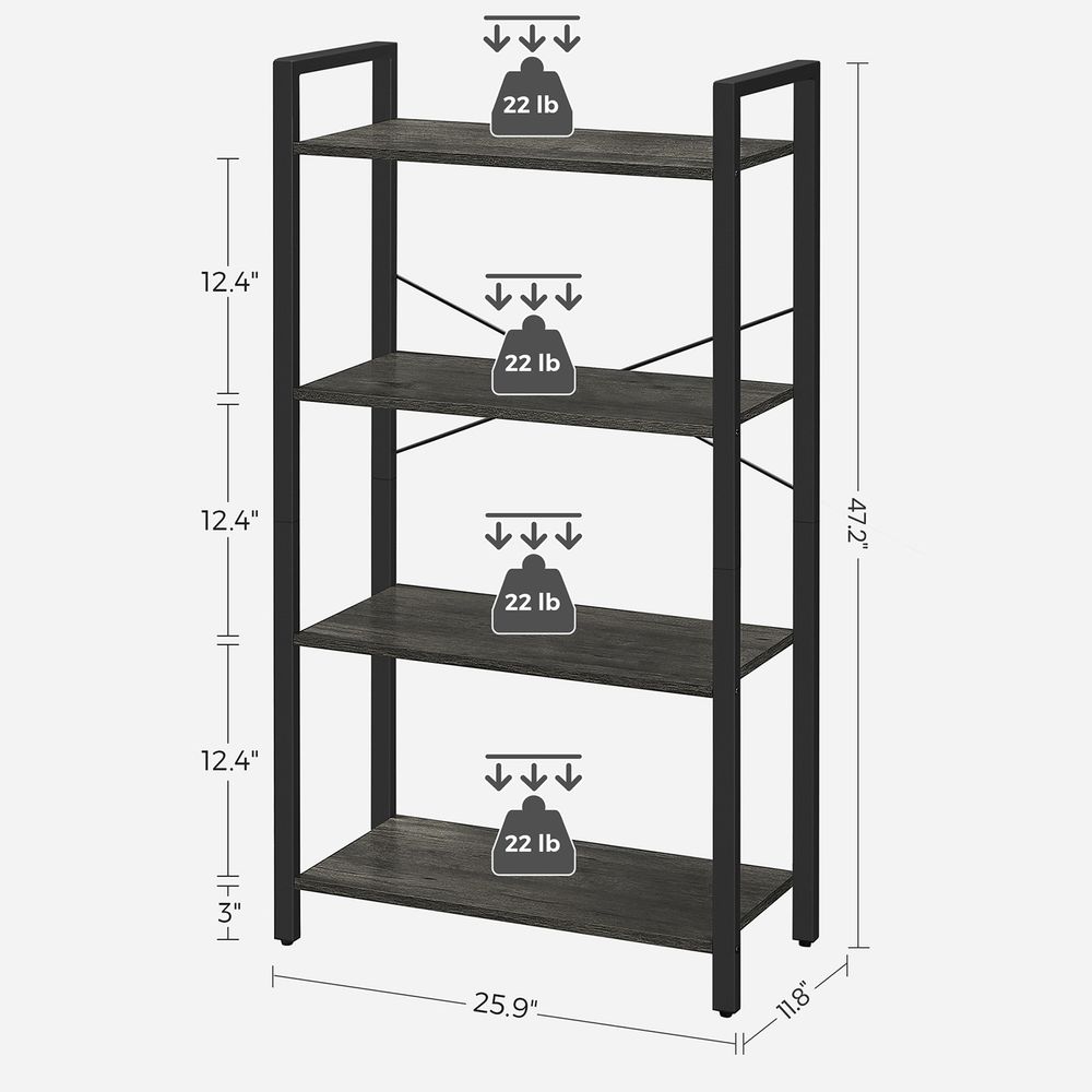 Bookshelf - 4 Tier Tall - Steel Frame - Space Saving
