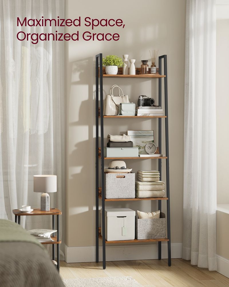 5 Tier Bookshelf Narrow Ladder Shelf Storage Shelving Unit