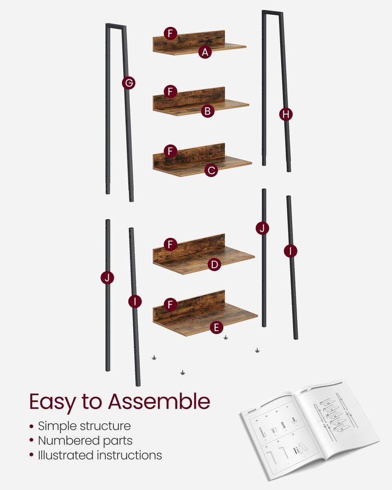 5 Tier Bookshelf Narrow Ladder Shelf Storage Shelving Unit