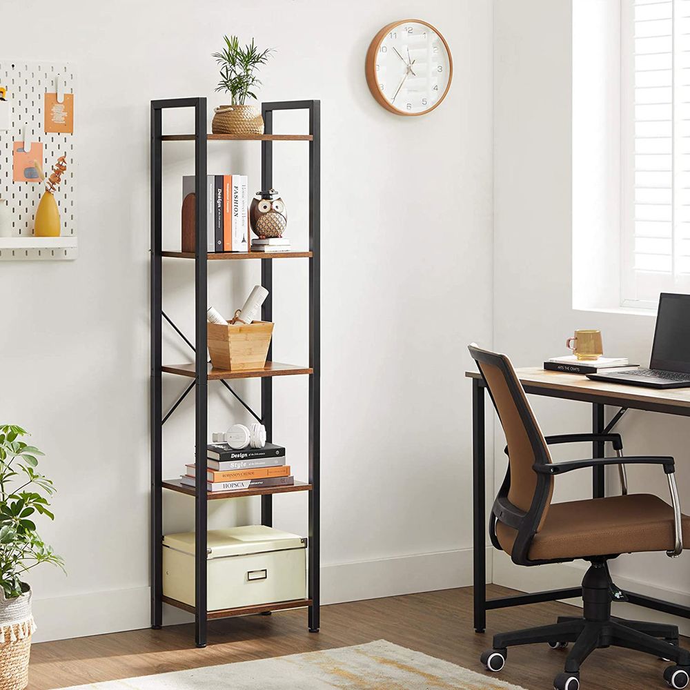 5 Shelf Storage Shelving Unit Narrow Bookcase With Steel Frame