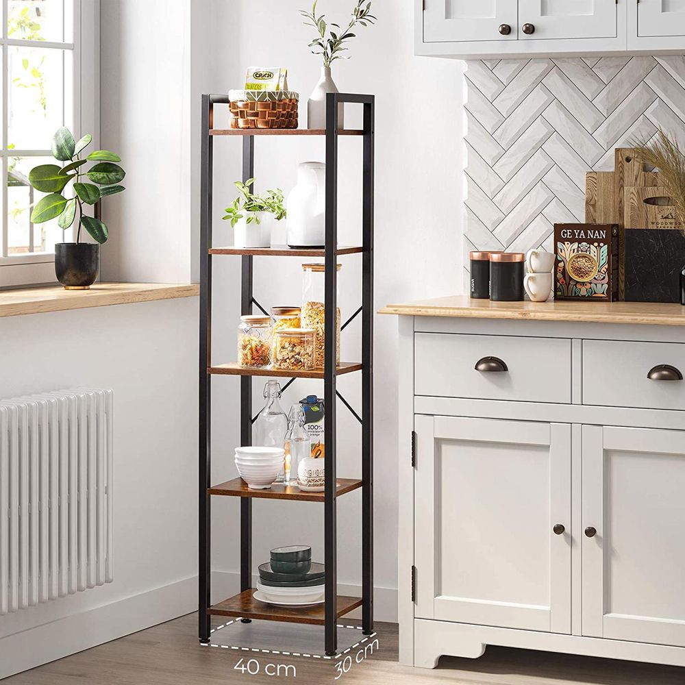 5 Shelf Storage Shelving Unit Narrow Bookcase With Steel Frame
