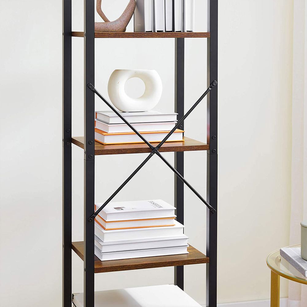 5 Shelf Storage Shelving Unit Narrow Bookcase With Steel Frame