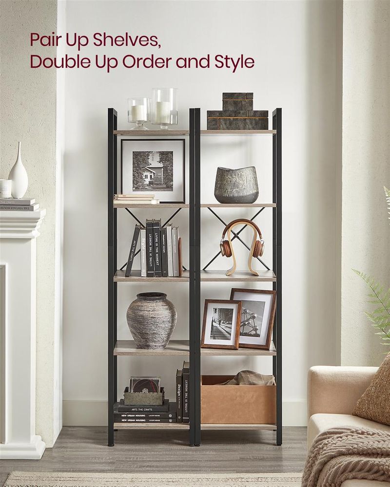5 Shelf Storage Shelving Unit Narrow Bookcase With Steel Frame