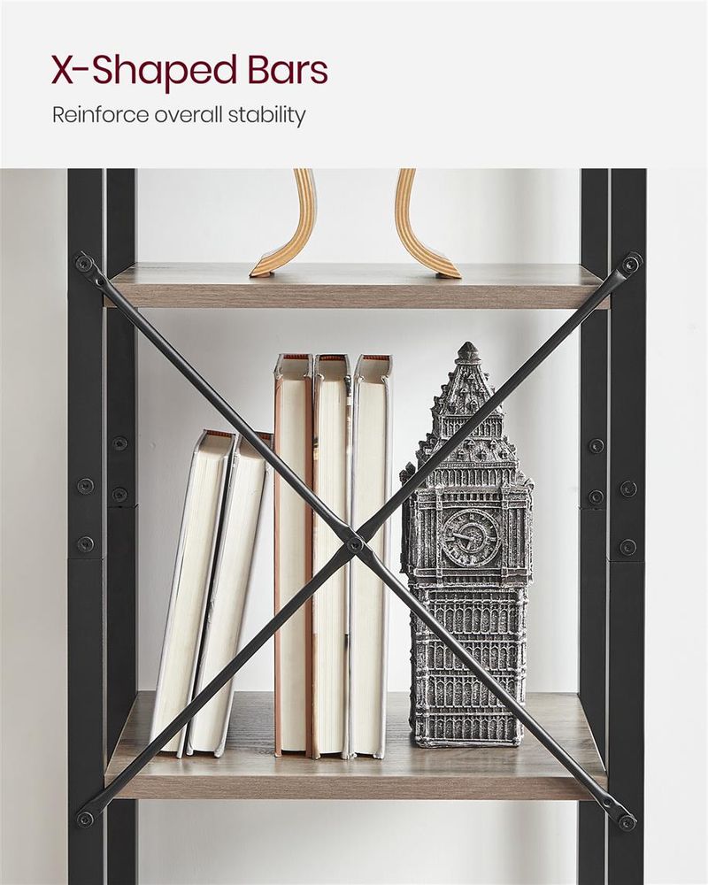 5 Shelf Storage Shelving Unit Narrow Bookcase With Steel Frame