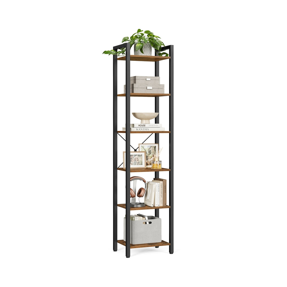 6 Tier Narrow Bookcase Tall Storage Shelving Unit With Steel Frame