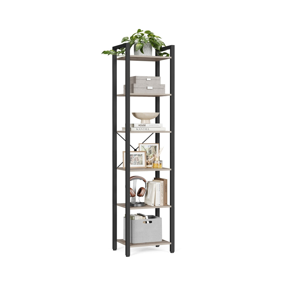 6 Tier Narrow Bookcase Tall Storage Shelving Unit With Steel Frame