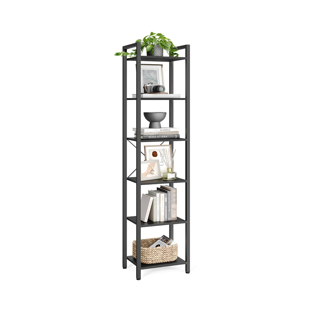 6 Tier Narrow Bookcase Tall Storage Shelving Unit With Steel Frame