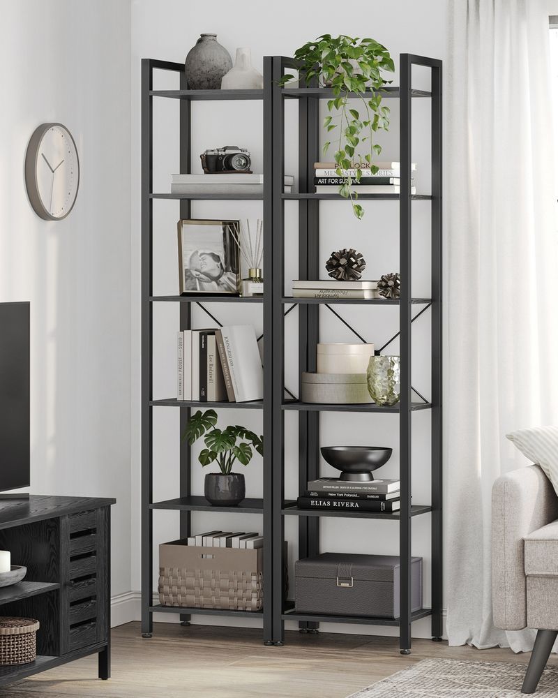 6 Tier Narrow Bookcase Tall Storage Shelving Unit With Steel Frame