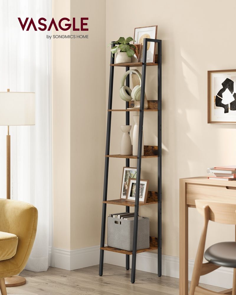 5 Tier Bookshelf Narrow Ladder Shelf Storage Shelving Unit