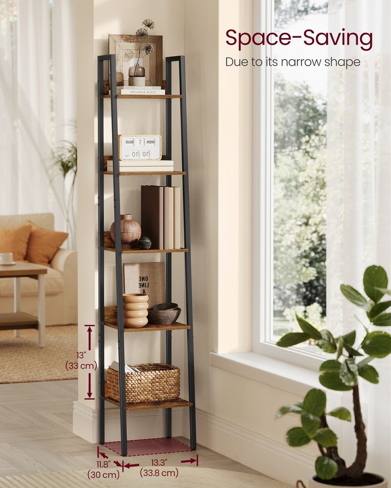 5 Tier Bookshelf Narrow Ladder Shelf Storage Shelving Unit