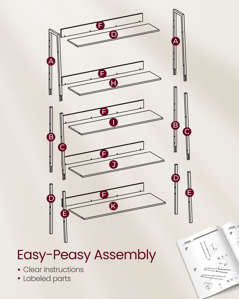 Ladder Shelf - 4 Tier Slim - Metal Frame Storage Shelf