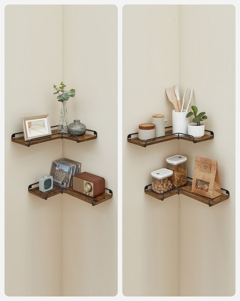Corner Wall Shelves Set of 2 – Floating Design – Space-Saving Storage