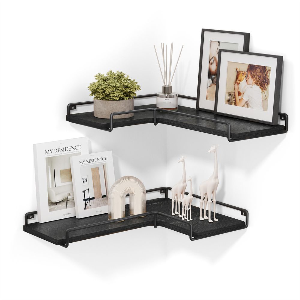 Corner Wall Shelves Set of 2 – Floating Design – Space-Saving Storage