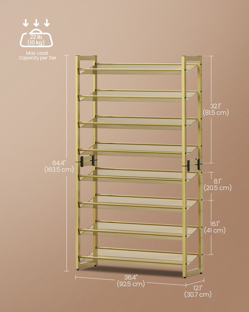 Shoe Organizer - 8 Tier Metal Rack - Large Capacity Storage