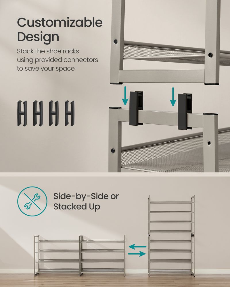 Shoe Organizer - 8 Tier Metal Rack - Large Capacity Storage