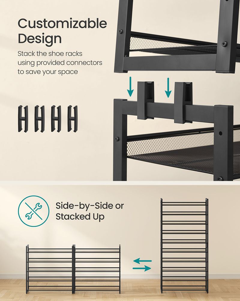 Shoe Organizer - 8 Tier Metal Rack - Large Capacity Storage