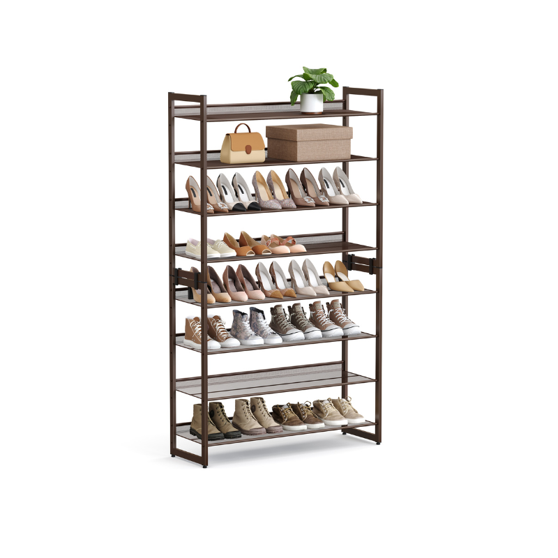 Shoe Organizer - 8 Tier Metal Rack - Large Capacity Storage