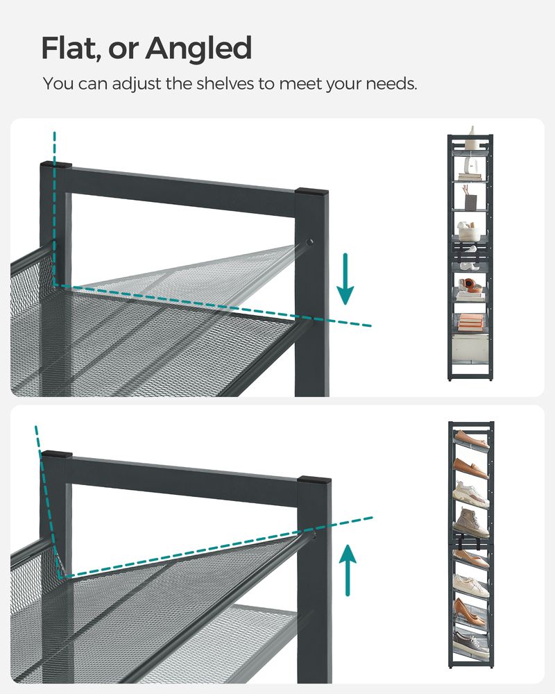Shoe Organizer - 8 Tier Metal Rack - Large Capacity Storage