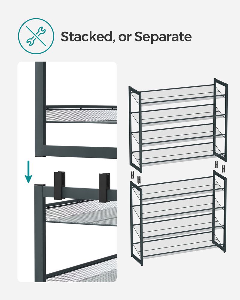 Shoe Organizer - 8 Tier Metal Rack - Large Capacity Storage
