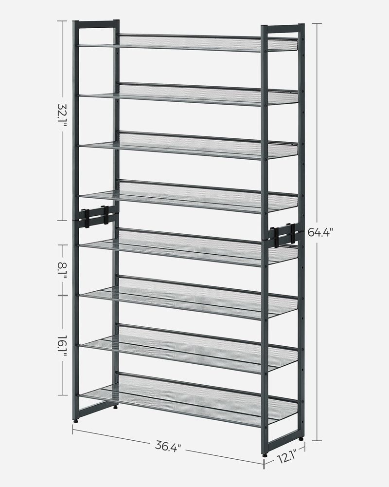 Shoe Organizer - 8 Tier Metal Rack - Large Capacity Storage