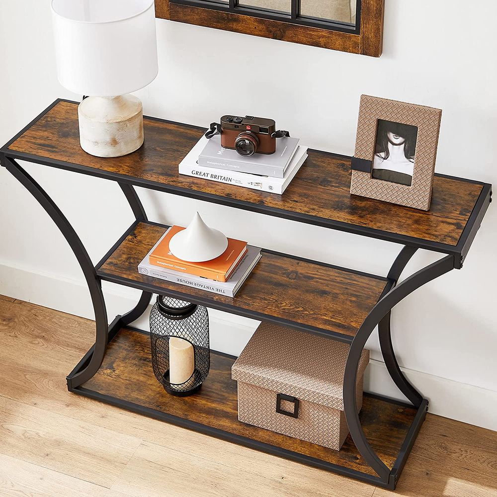Console Table - Curved Frame Design - 2 Open Storage Shelves