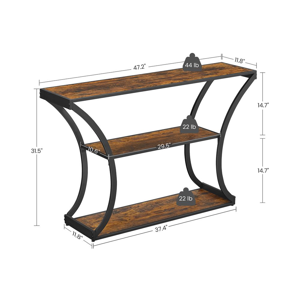 Console Table - Curved Frame Design - 2 Open Storage Shelves