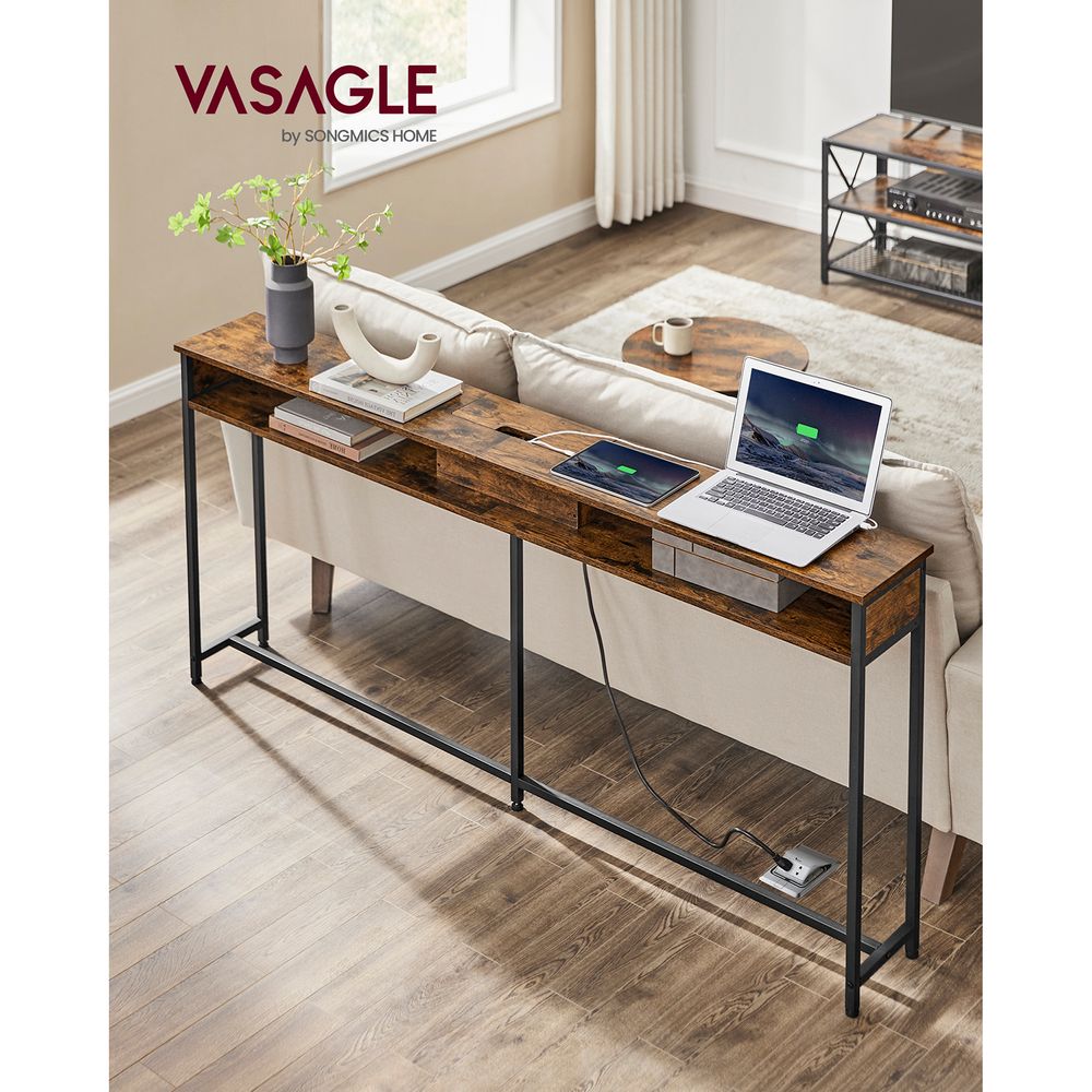Console Table - 70 Inch - With Outlets And Shelves