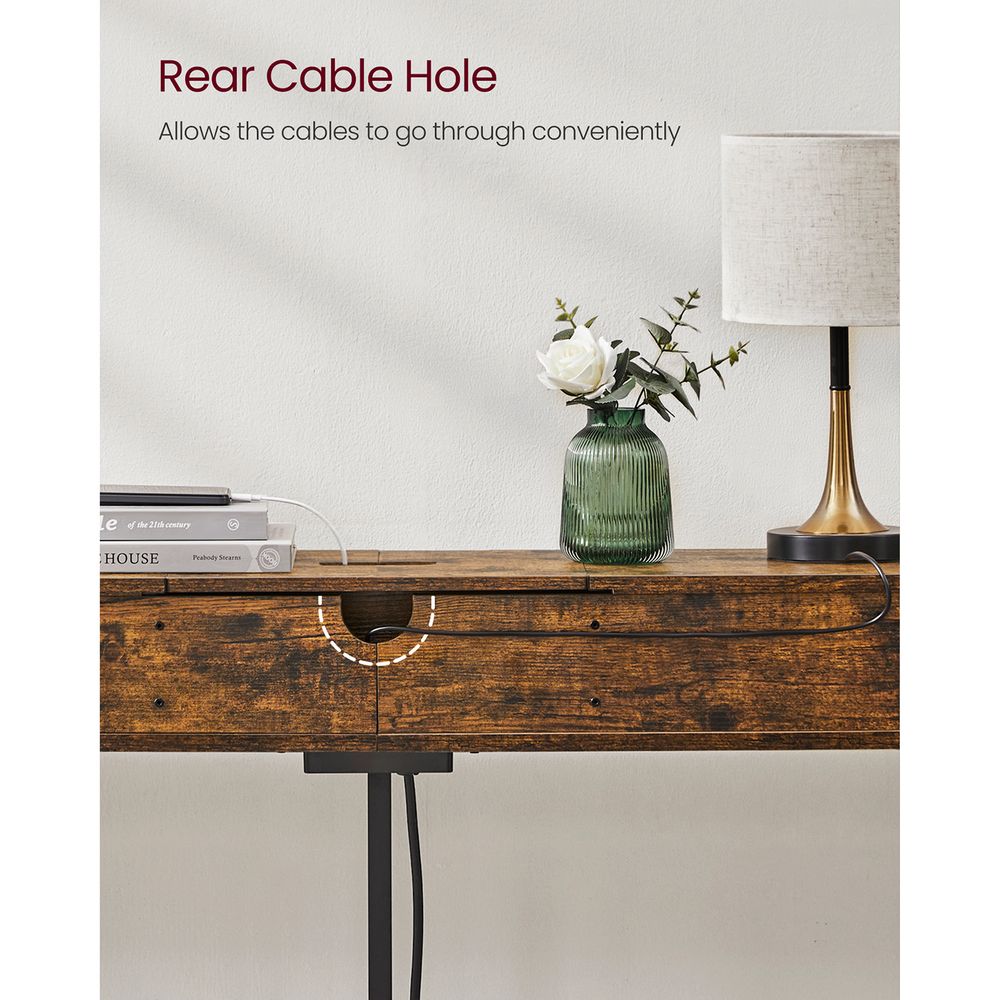 70 Inch Console Table With Outlet – Slim Design – Shelves for Entryway