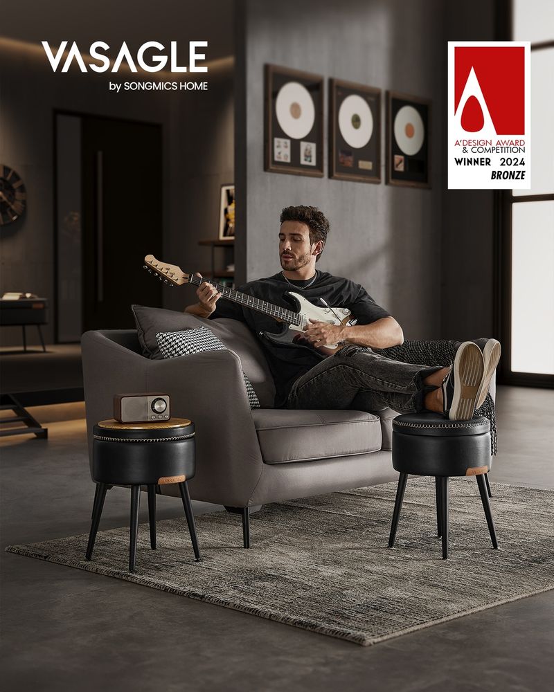 Round Storage Ottoman - Steel Legs - Upholstered Seating