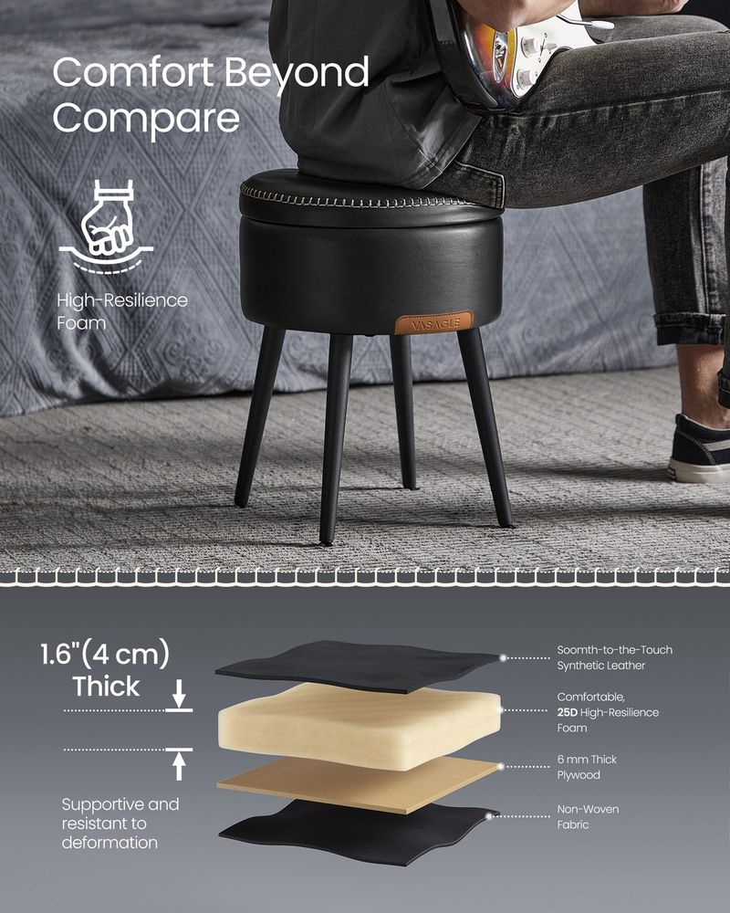 Round Storage Ottoman - Steel Legs - Upholstered Seating