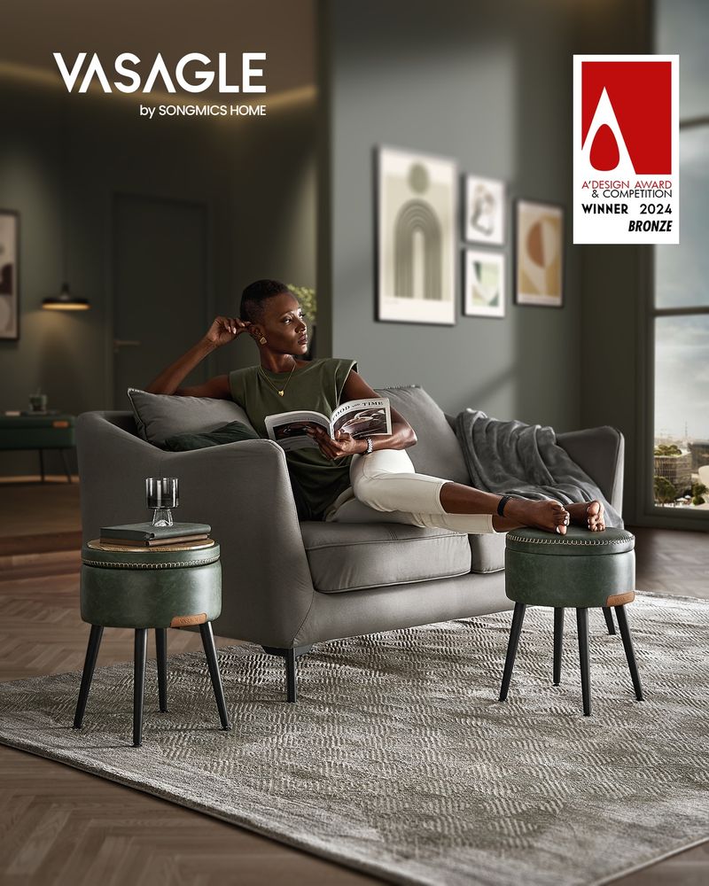 Round Storage Ottoman - Steel Legs - Upholstered Seating