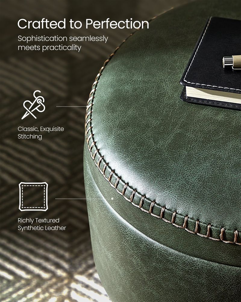 Round Storage Ottoman - Steel Legs - Upholstered Seating