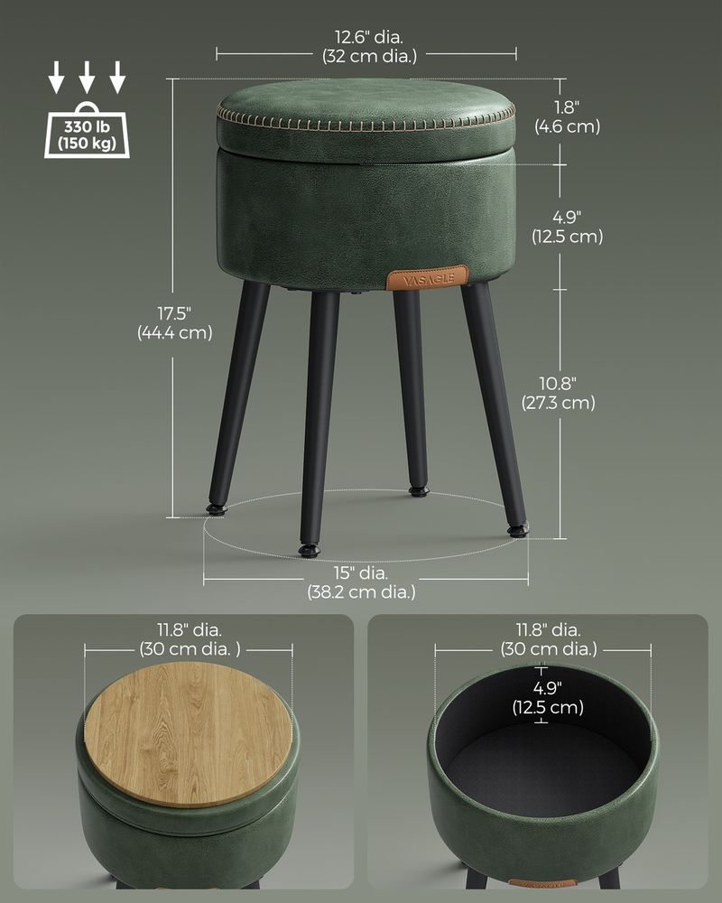 Round Storage Ottoman - Steel Legs - Upholstered Seating